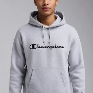 Champion Men's Light Gray Logo Hoodie
